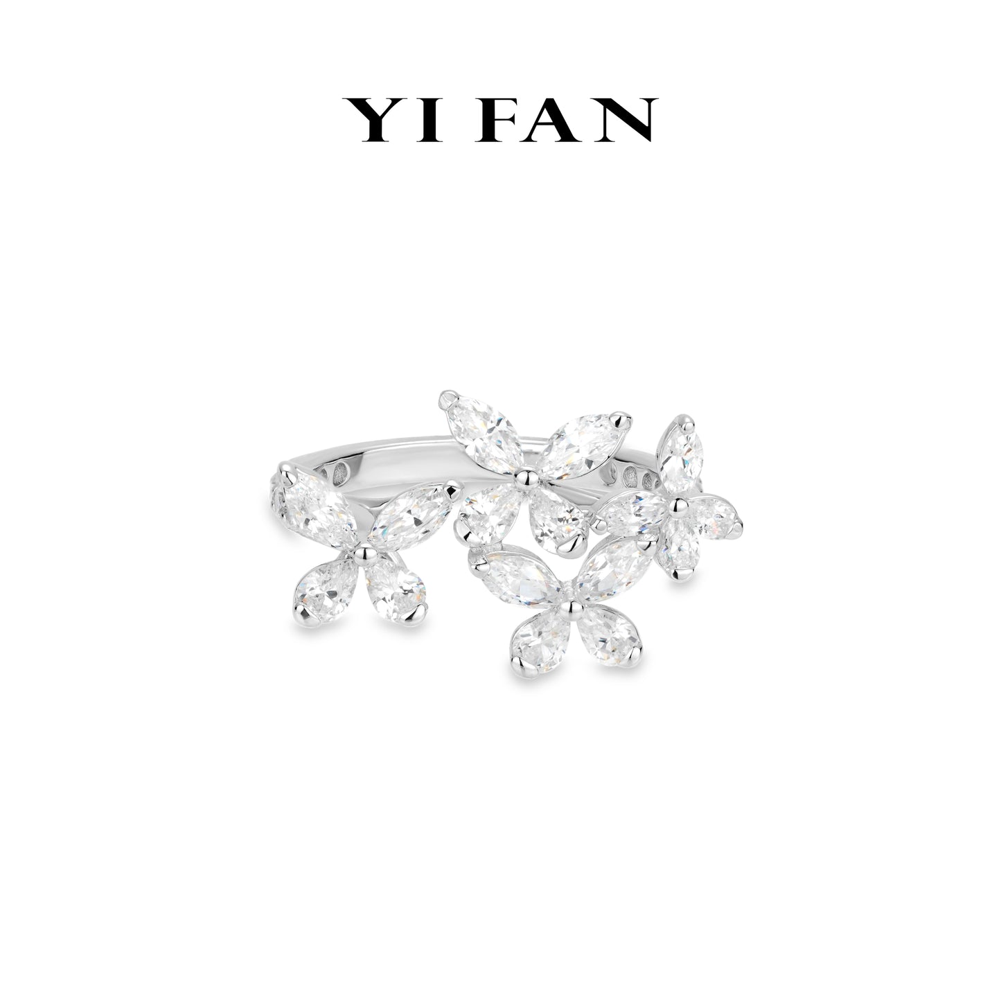 Wedding Collection: Modern "Spring of Hope Gradient Icy Flowers" exquisite Open Ring