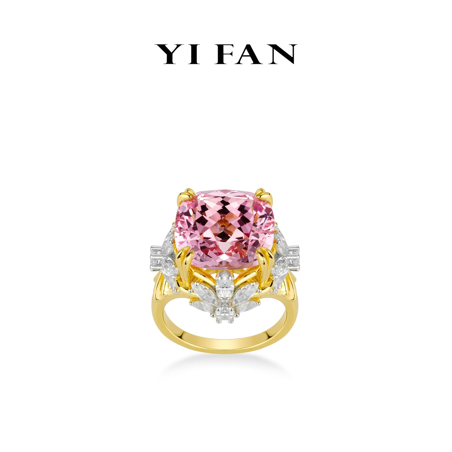 Morganite color collection: Golden “Lotus-Pink Glow Stardust” exquisite Ring