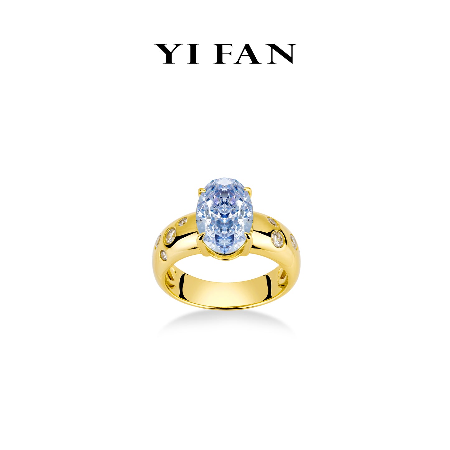 Lanvender Diamond color collection: Modern "Icy Oval in Golden Galaxy" detailed Unique Ring