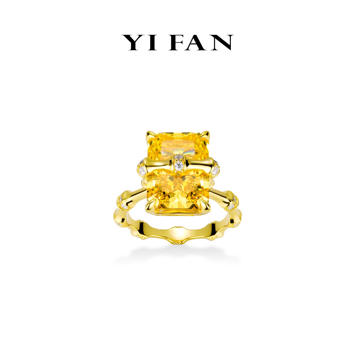 Yellow diamond Color collection: Glamorous "Sunlit Gold Opulent Bamboo Section" unique Ring (12 carat)