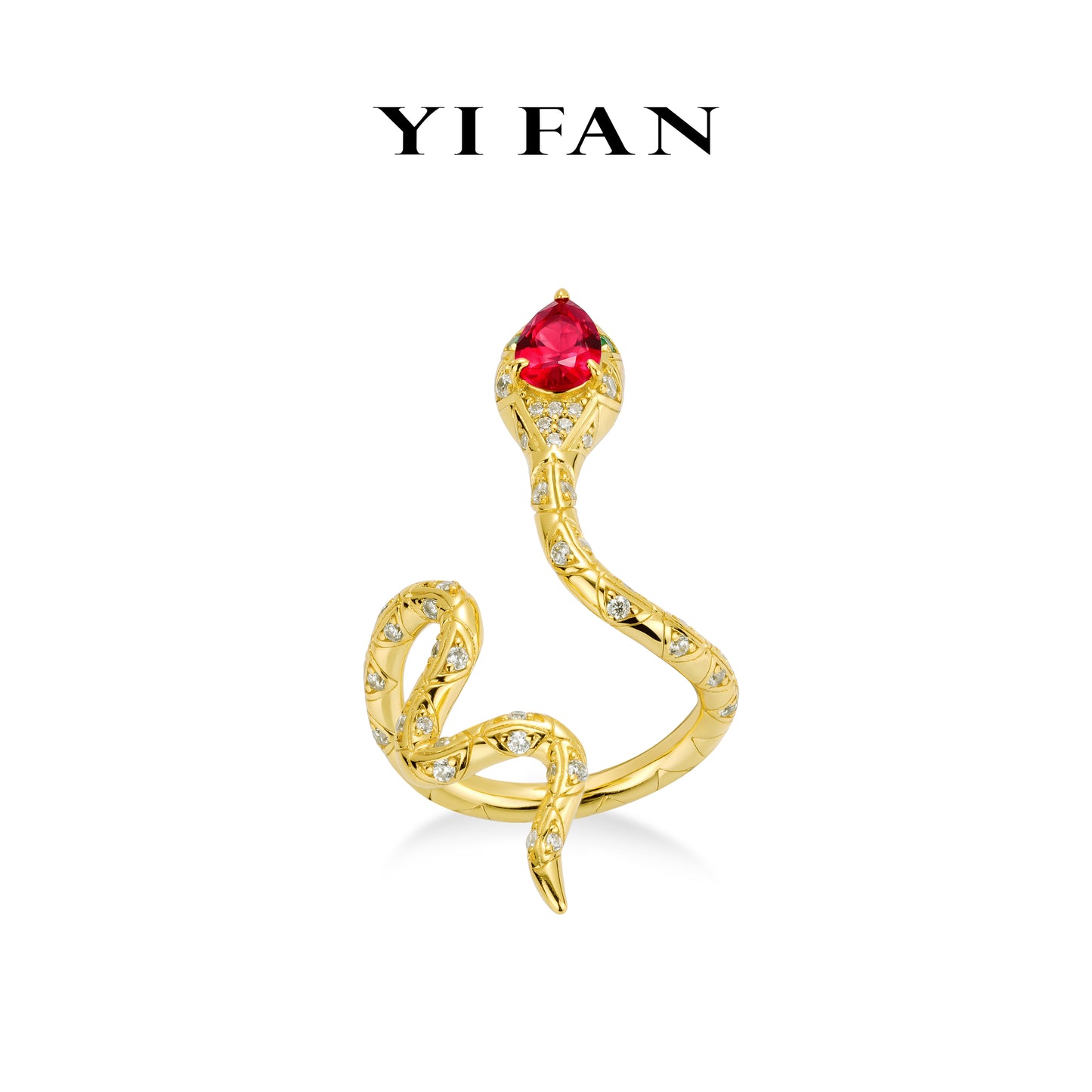 Animal collection: Modern “Golden Red-head coiled Spirit Serpent” exquisite open Ring