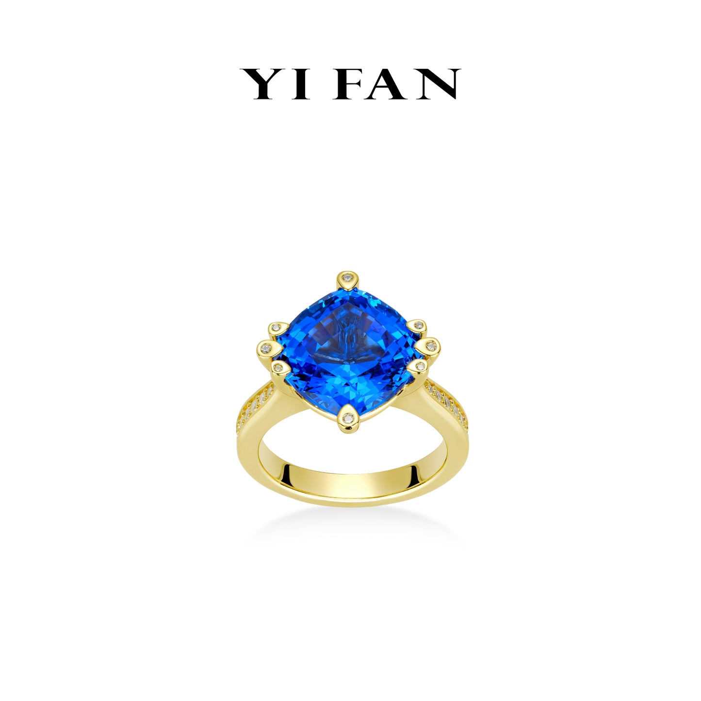 Lab Grown Spinel "Blue Goblin" collection: Luxury "Enchanting Supernova" exquisite Golden-arm Ring