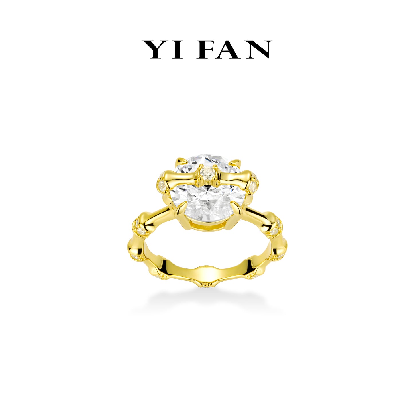 Ethereal Sparkle Collection: Glamorous "Golden Embrace Sparkle Bamboo Section" exquisite Ring (3 carat)