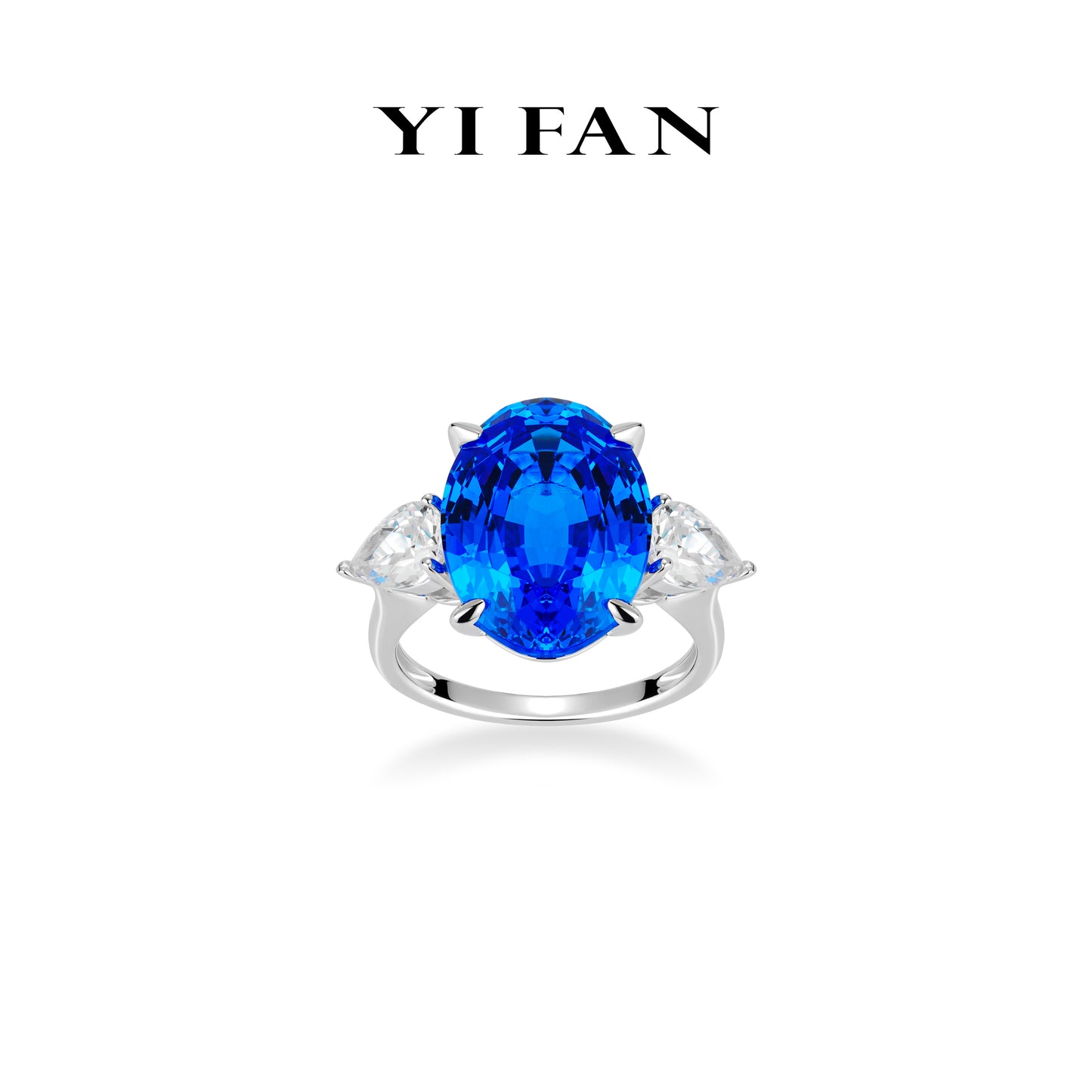 Lab Grown Spinel "Blue Goblin" collection: Luxury "Azure Bloom Sparkle" exquisite 3-stones Ring