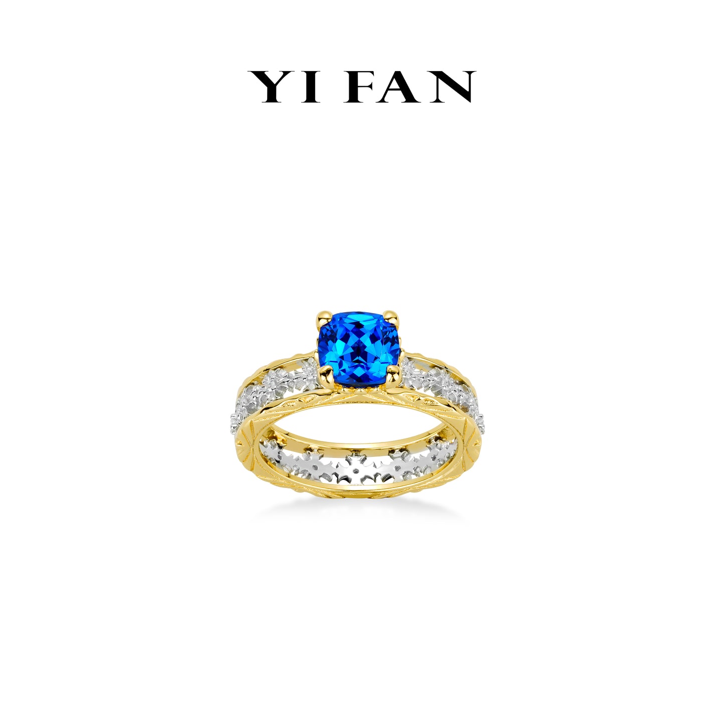Lab Grown Spinel "Blue Goblin" collection: Luxury "Enchanting Supernova" exquisite Double-golden Lace Ring