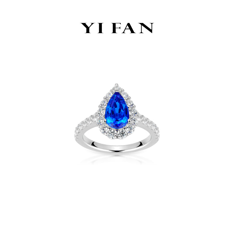 Lab Grown Spinel "Blue Goblin" collection: Modern "Blue Teardrop Sparkle" delicate Ring