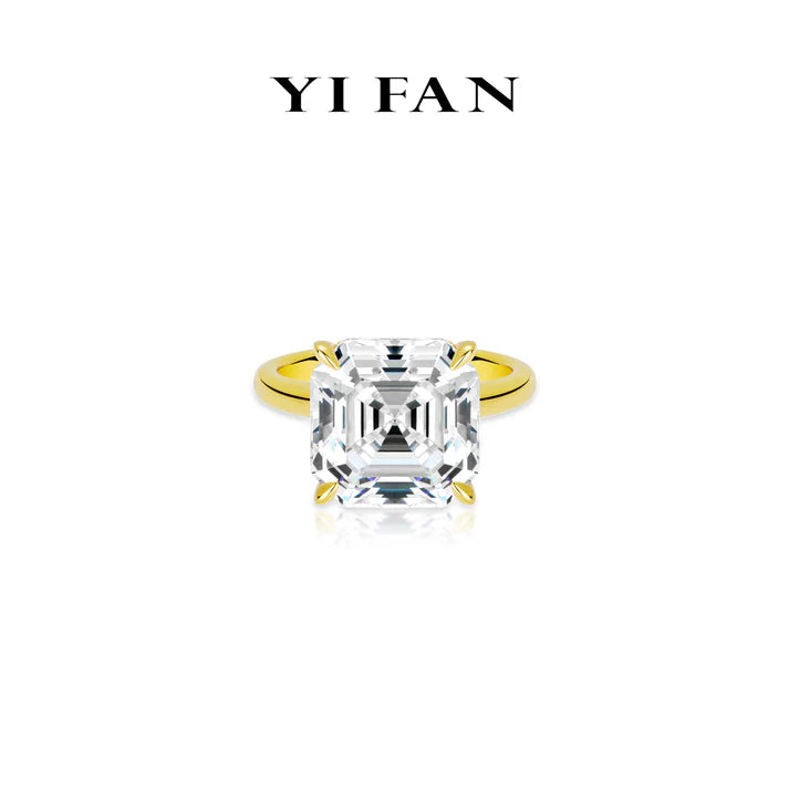Pre-order Eternal Sparkle Collection: Golden "Celestial Glacier Asscher-Cut” exquisite Solitaire Ring