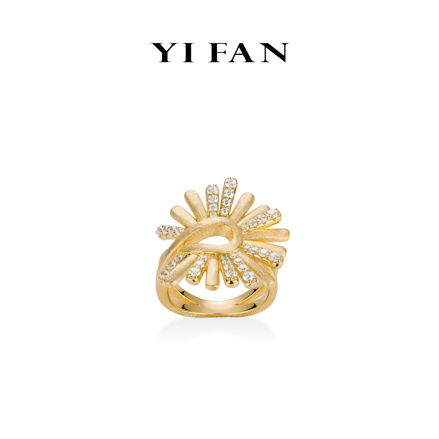 Golden time collection: Modern "Golden Brushed Apollo Solar Rays" detailed Ring