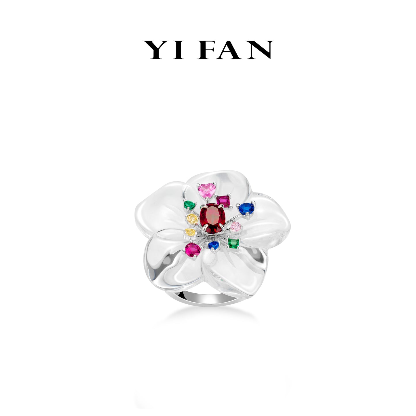 Limited High Jewelry collection: Luxury Hand-Carved "Rainbow Pistil White Crystal Heaven Flower" unique Ring