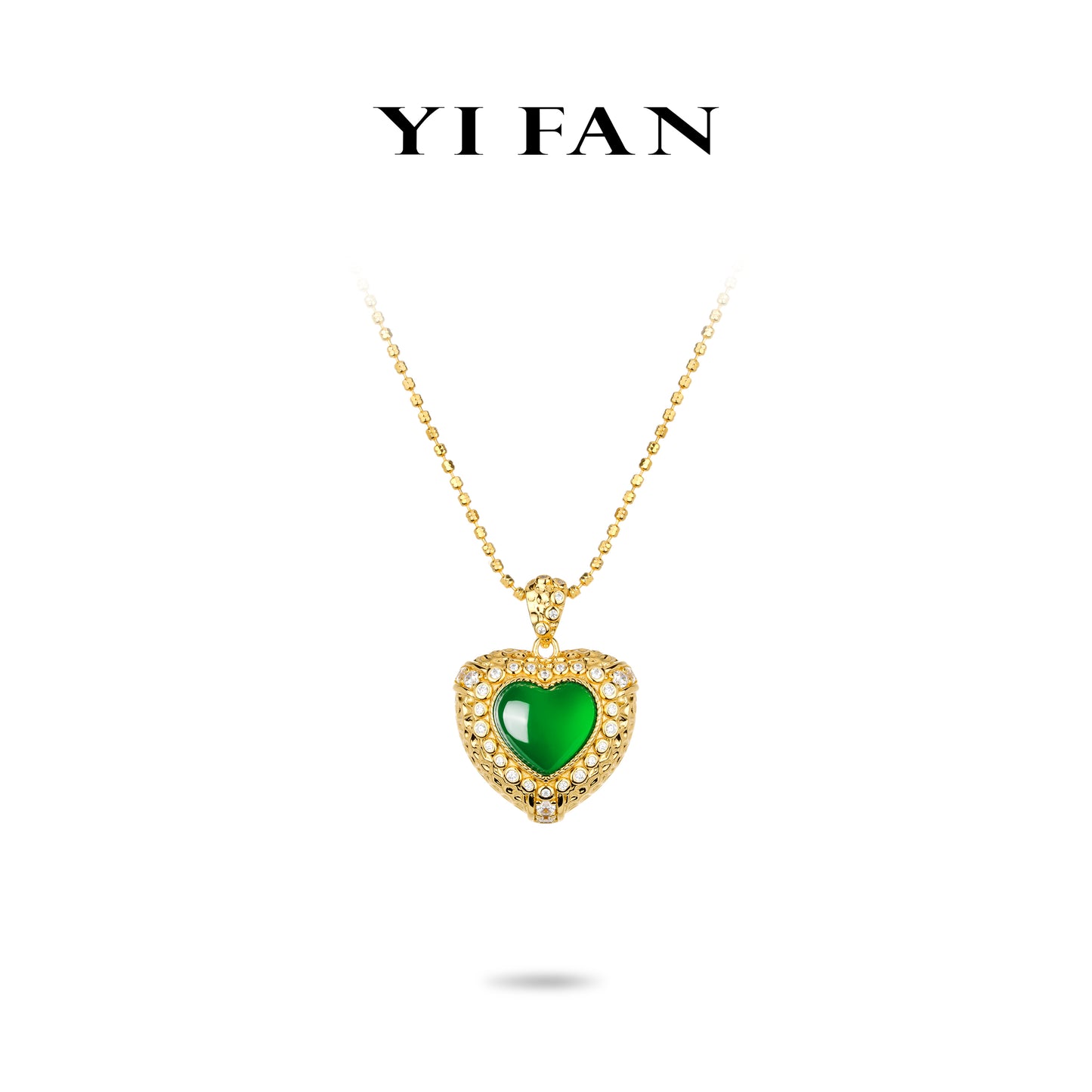 Golden time collection: Modern "Green jade Heart in Starlights" detailed Necklace/Pendant (Unisex)