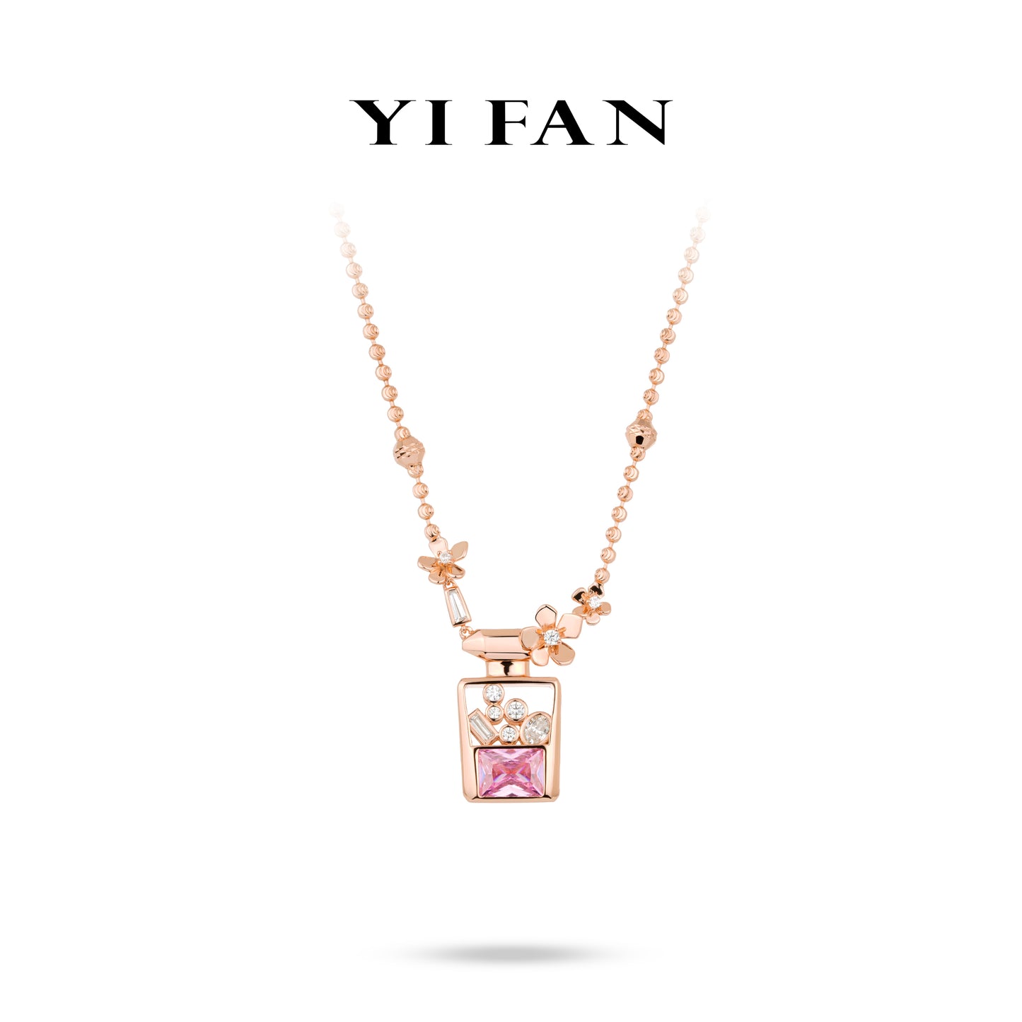 High Jewelry Collection: Modern "Pink Princess Perfume Bottle" detailed unique CNC Bead Chain Necklace