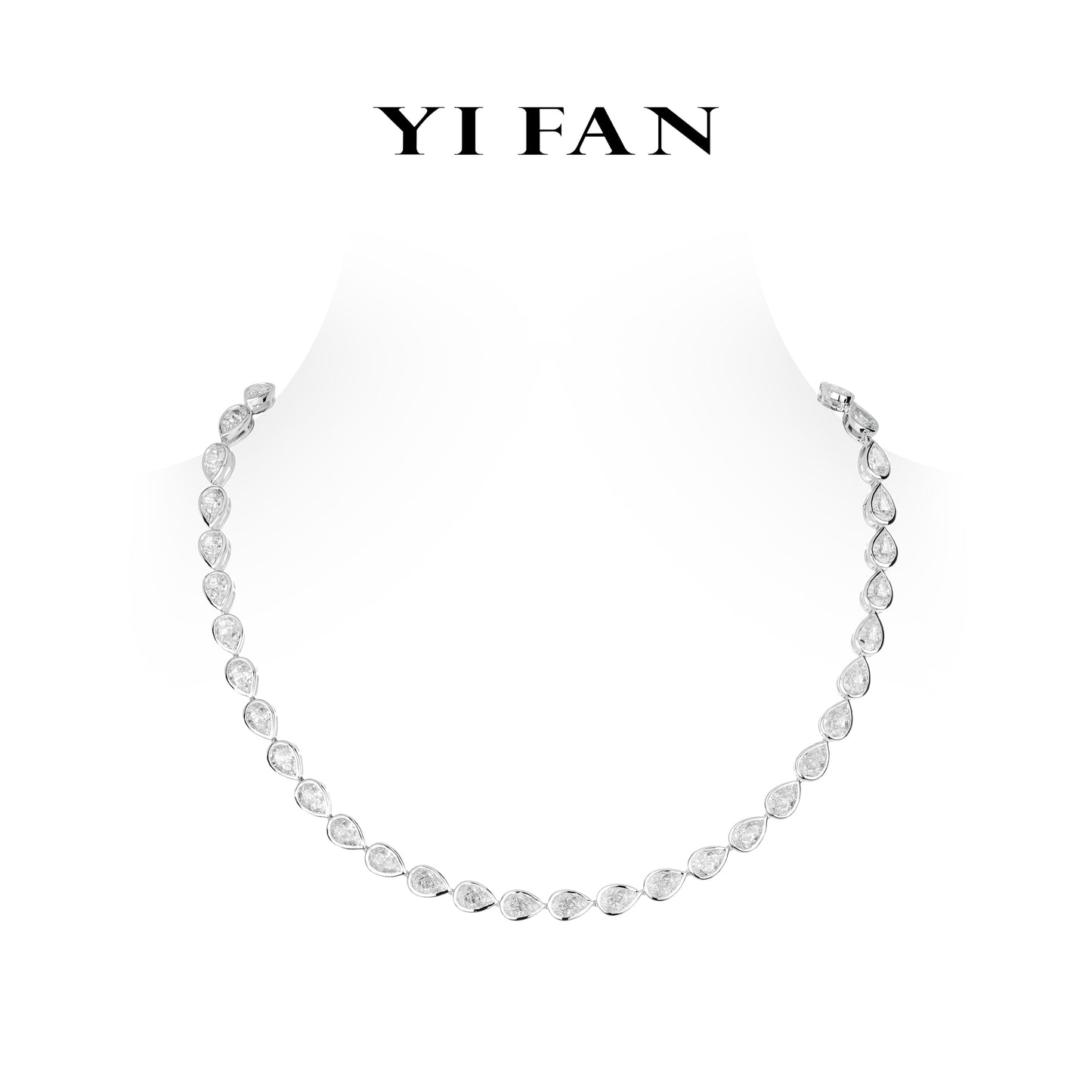 Pre-order Wedding collection: Modern "Icy G color Bezel-setting Pear-cuts” detailed Tennis Collar Necklace (Unisex)