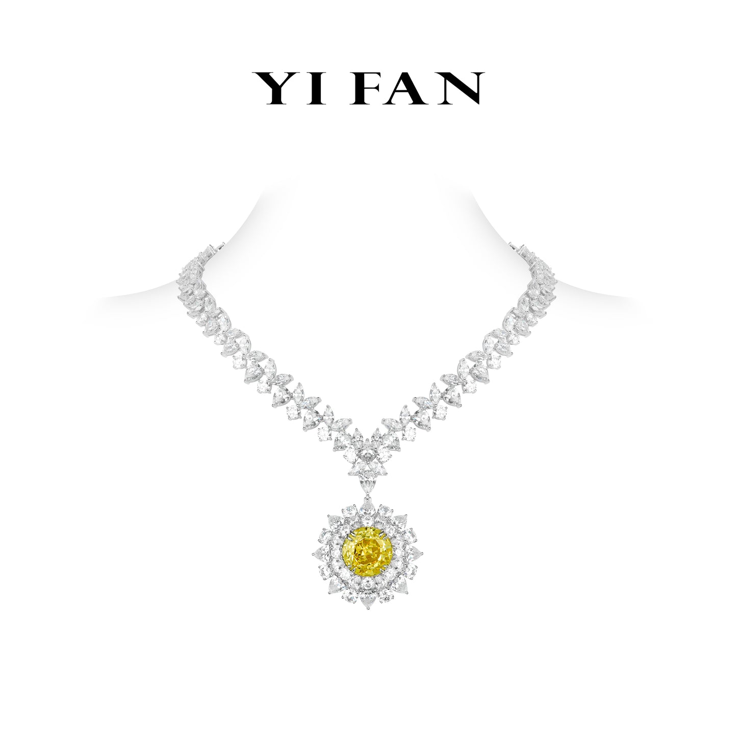 High Jewelry Yellow diamond color collection: Luxury "Floral Radiance Sunlit Daisy Sparkle" detailed Banquet Necklace