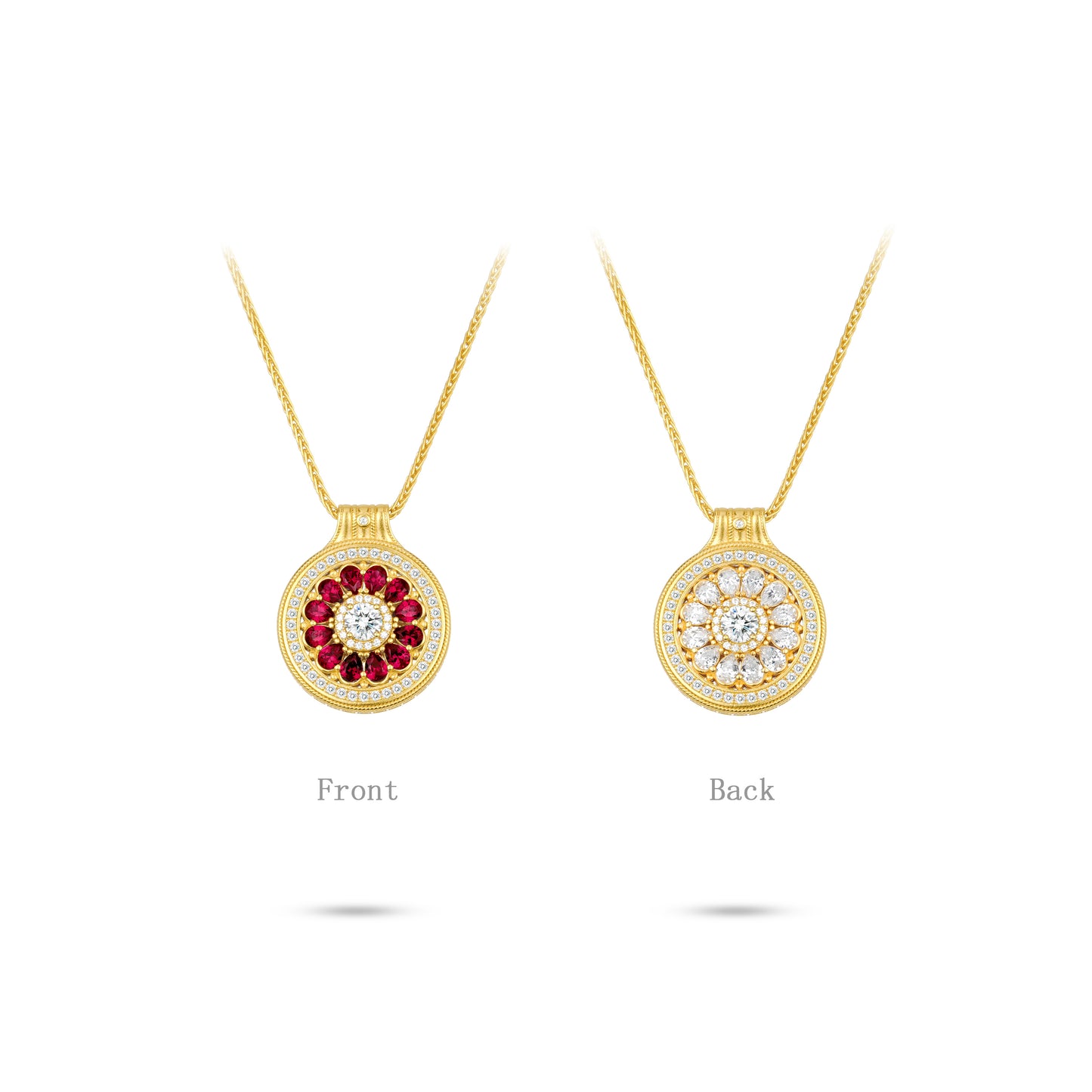 Red Diamond color collection: Luxury "Golden Wine-Red Droplets from Heaven" exquisite Pendant/Necklace (2 side to wear)