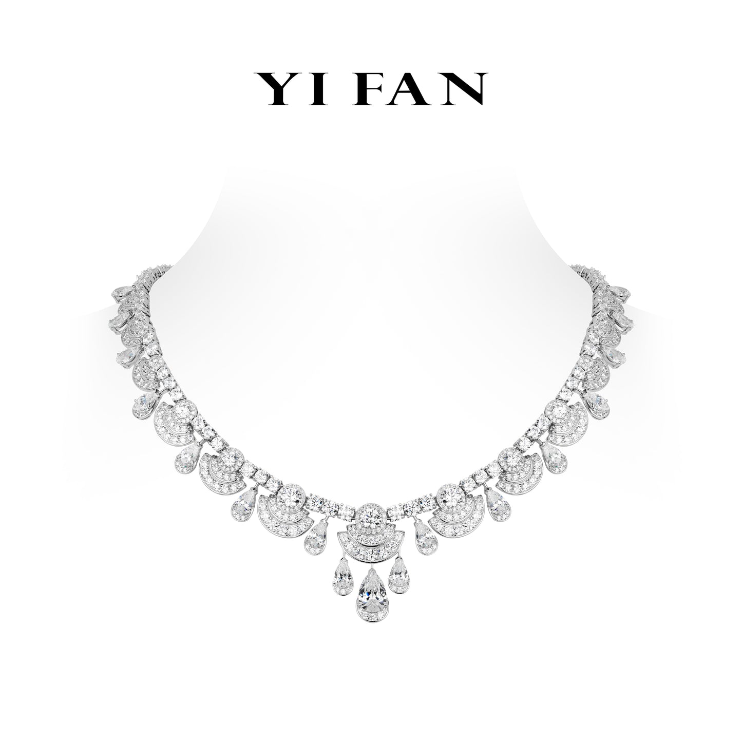 High Jewelry Collection: Luxury "Crown - like Diamond Cascade" detailed Banquet Gala Necklace