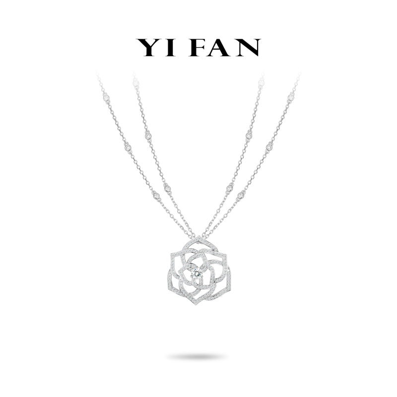 Ethereal Blossom Collection: Modern "Luminary Hollowed Rose" detailed Double-chain Necklace