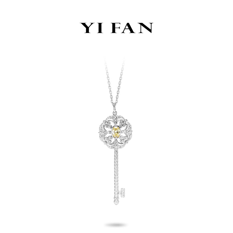 Yellow diamond Color collection: Modern "Sunlit lace key" exquisite Pendant/Necklace (Unisex)