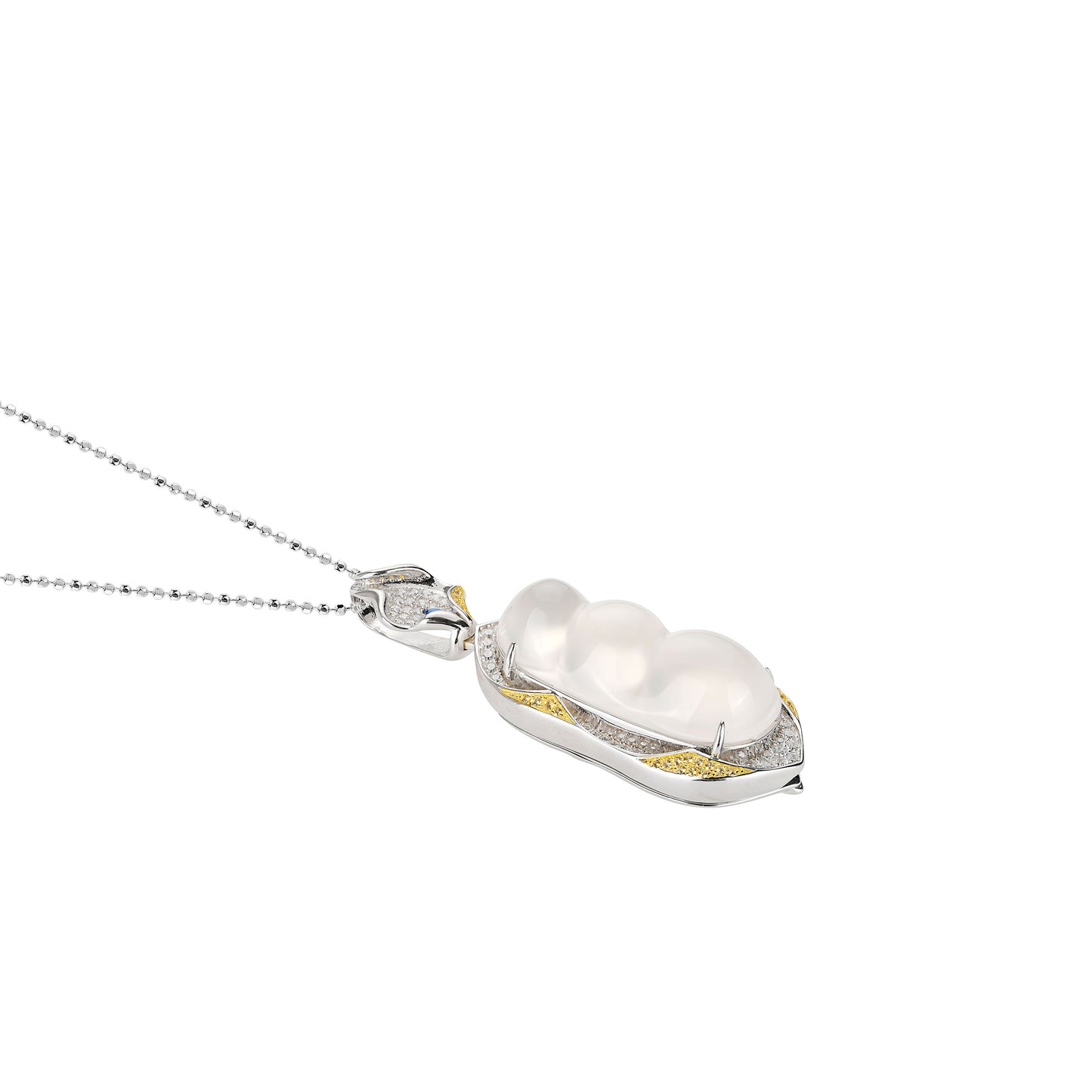 Limited edition:Elegant White Chalcedony Auspicious “Pea” Pendant