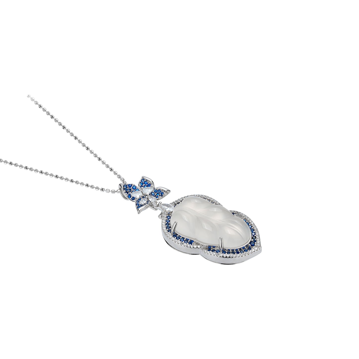 Limited edition:Icy chalcedony carved White Leaf detailed pendant