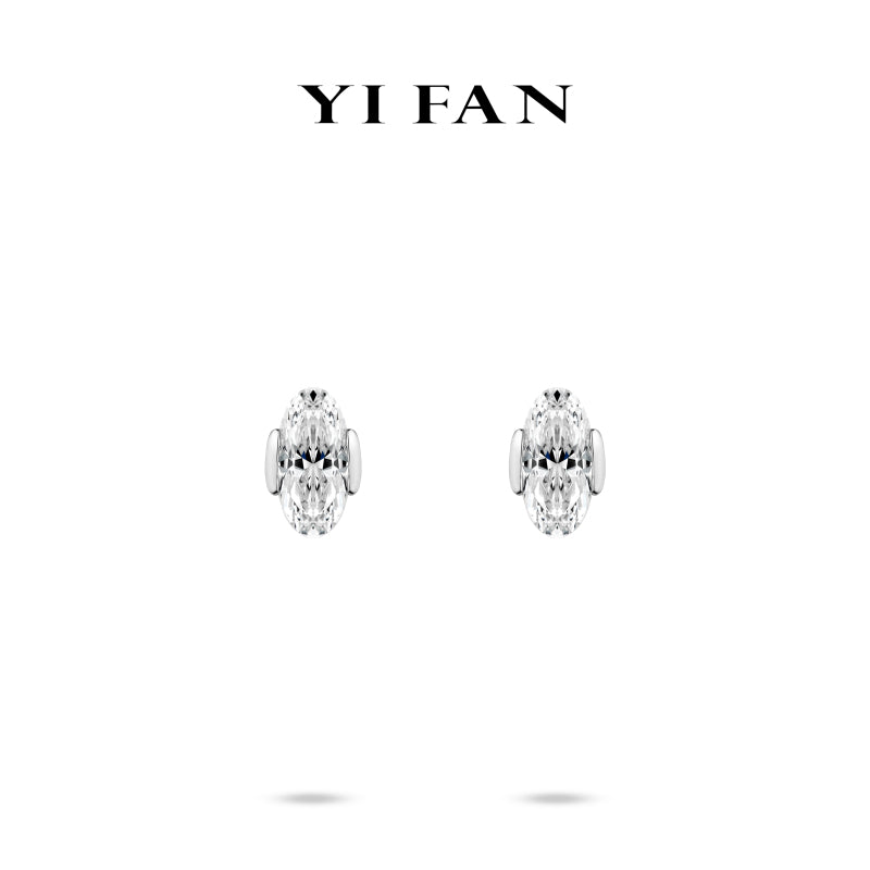 Ethereal Sparkle Collection: Modern "Unique Half-Bezel Alien long ellipse Ice cracking" detailed Ear Studs
