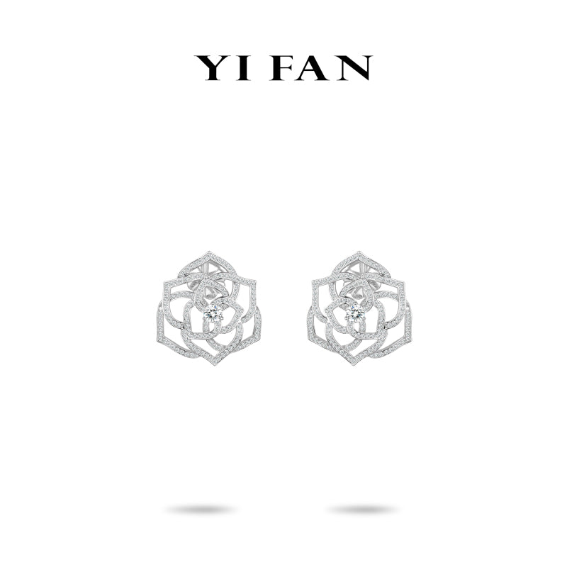 Ethereal Blossom Collection: Modern "Luminary Hollowed Rose" detailed Earrings