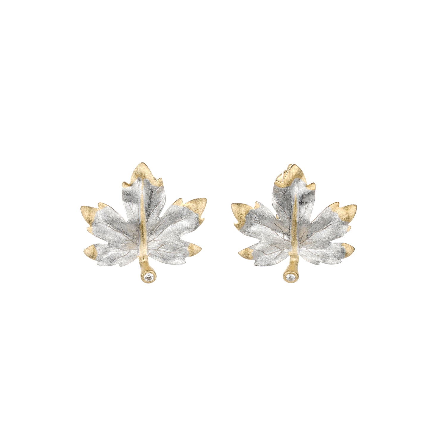 Minimalist collection: 2 Tone "Gold & Silver Brushed Maple Leaf" detailed Earrings