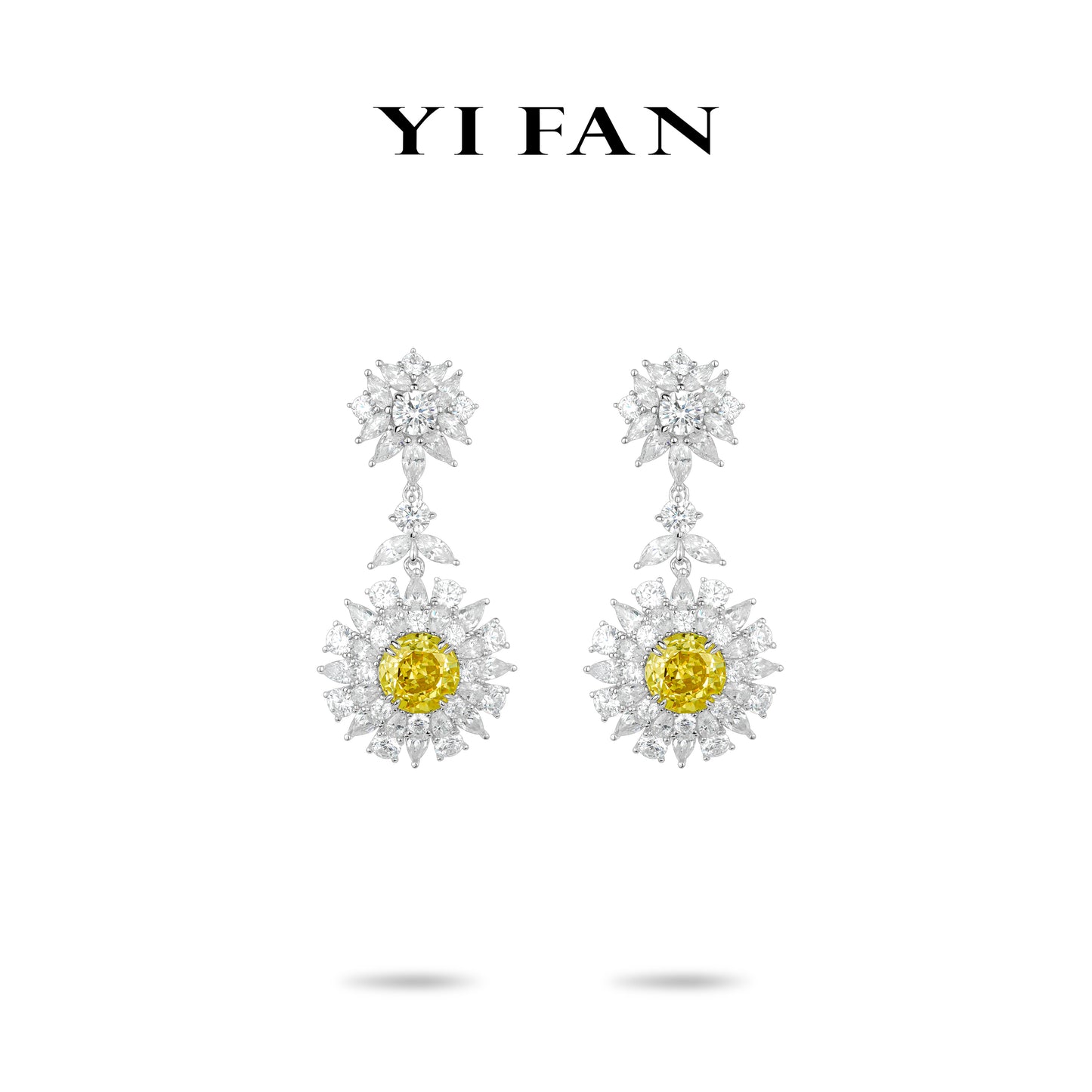 High Jewelry Yellow diamond color collection: Luxury "Floral Radiance Sunlit Daisy Sparkle" detailed Banquet Earrings