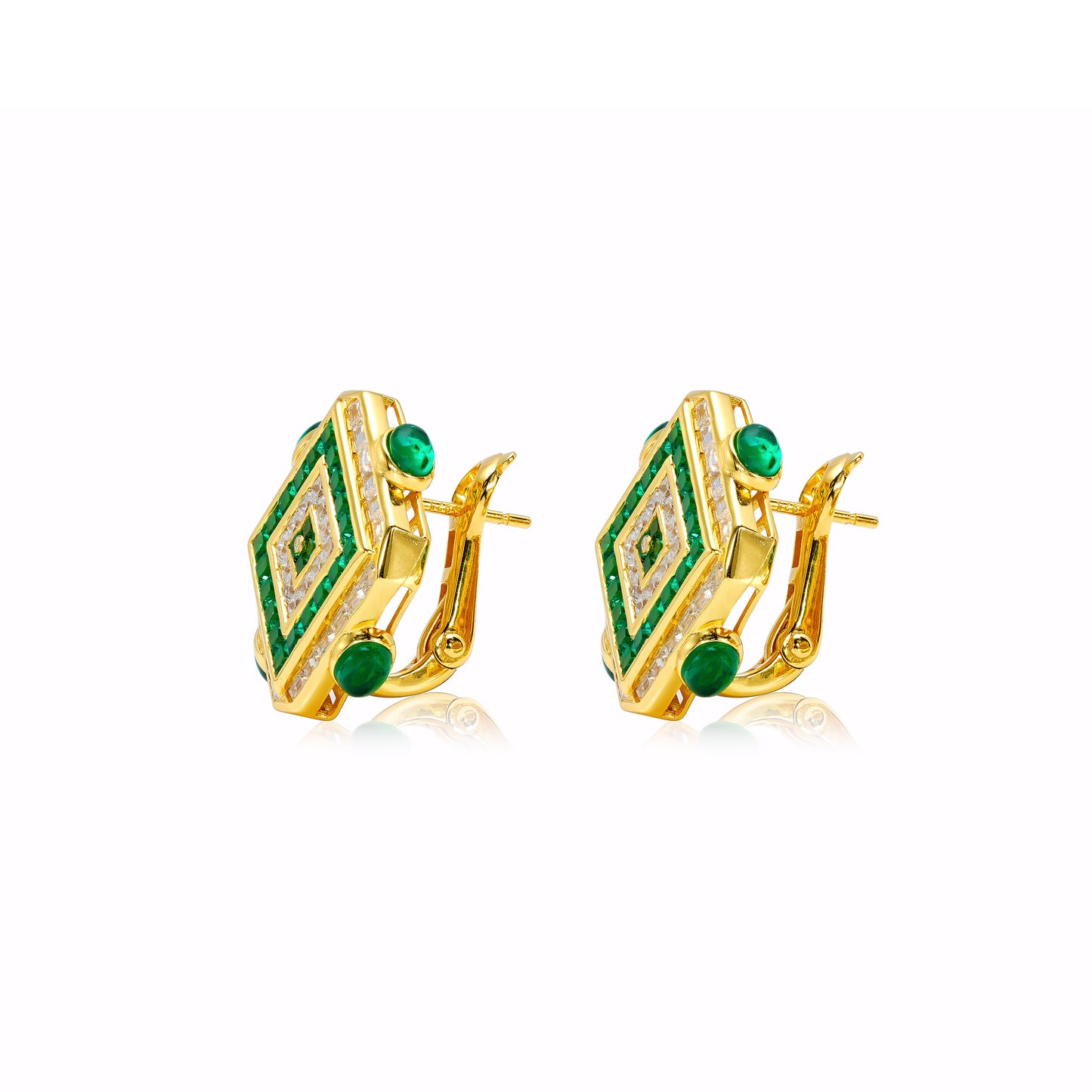 Designer Style:Green and golden fashionable earrings in detailed setting