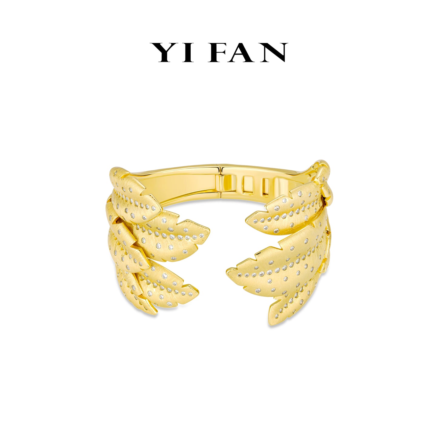 Limited High Jewelry collection: Luxury Brushed "Dazzling Angel's Golden Feather" unique open Bangle/Bracelet