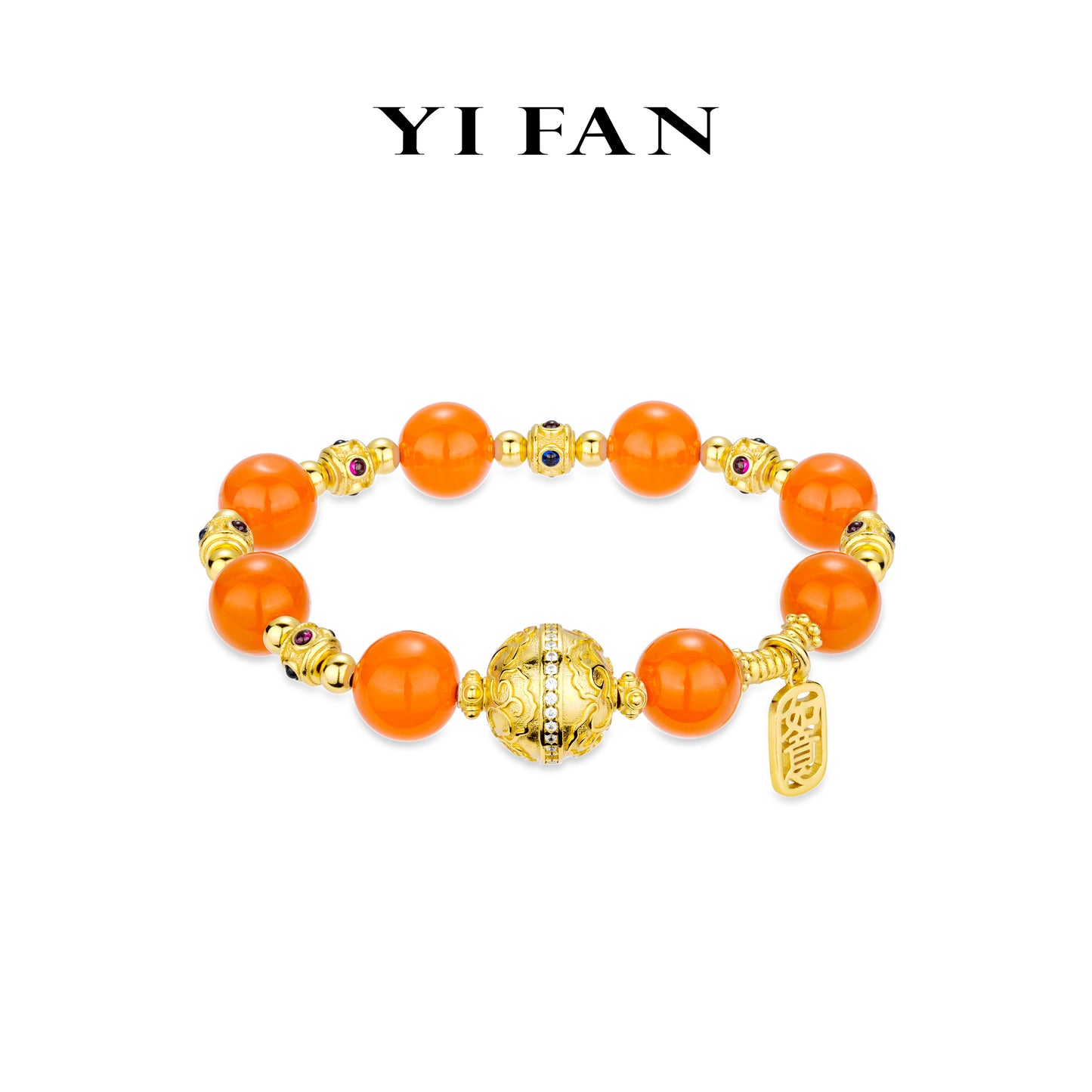 Pre-order High Jewelry collection: Luxury Hand-carved "Persimmon South Red Agate beads with Treasure decorations" detailed Bracelet (Unisex)