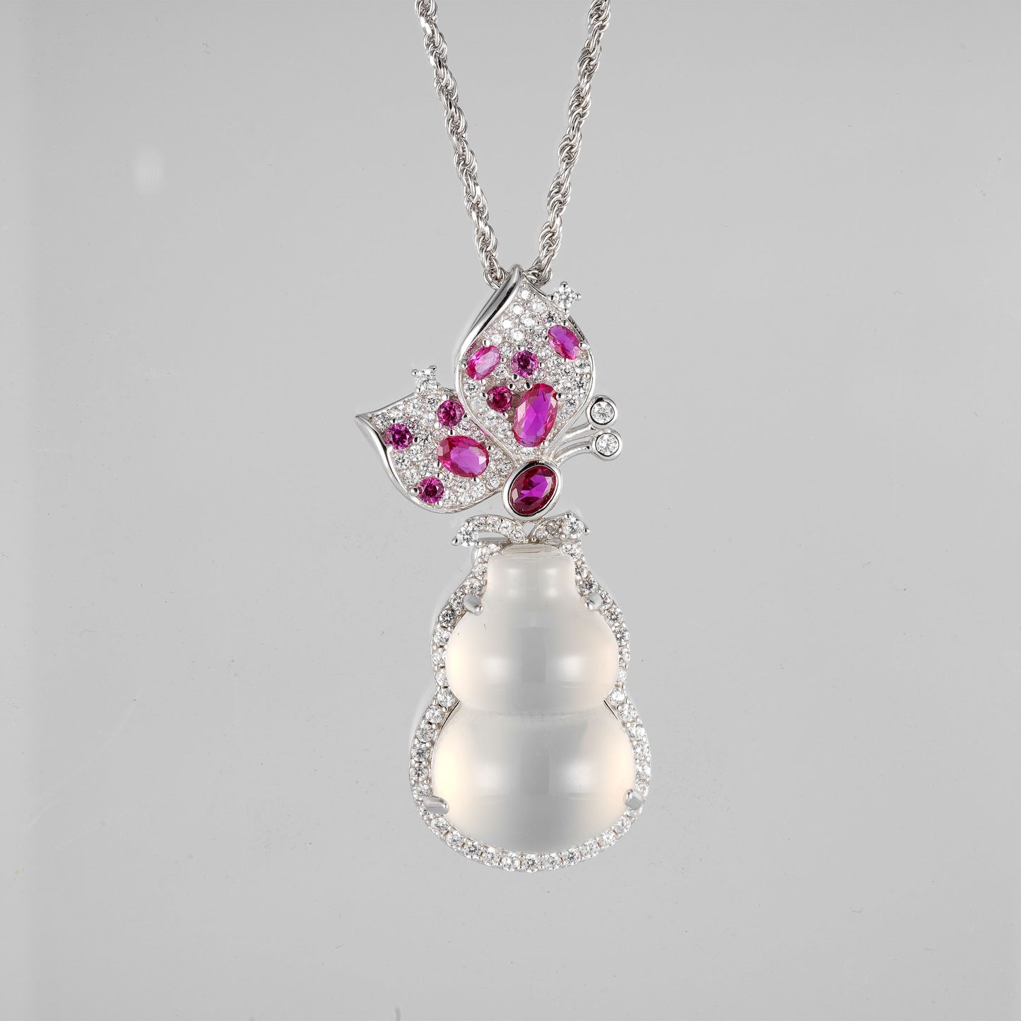 White chalcedony Rose petal bottle gourd "Hulu" Pendant