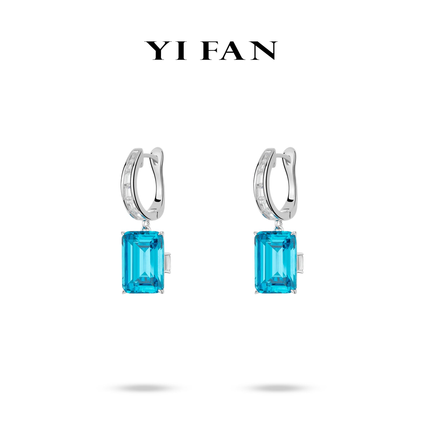 Aquamarine color collection: Modern "Sea Blue Emerald-cut Cubes" detailed Dangle Earrings