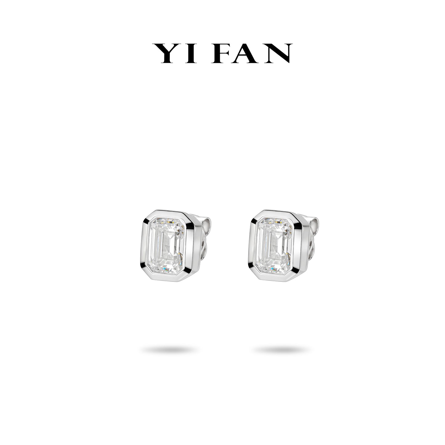 Emerald-cut collection: Modern Bezel-setting "Emerald-cut Ice Cube" Ear studs