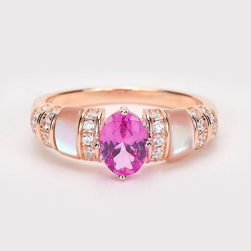 2 Unique Pieces: Special Offer Rose red pigeon egg & White Mother-of-Pearl Ring with Rose Gold Plating