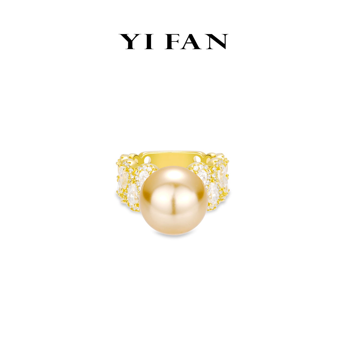 Limited Golden time collection: Modern "Legendary Golden Luminous Pearl" detailed wide-band Ring