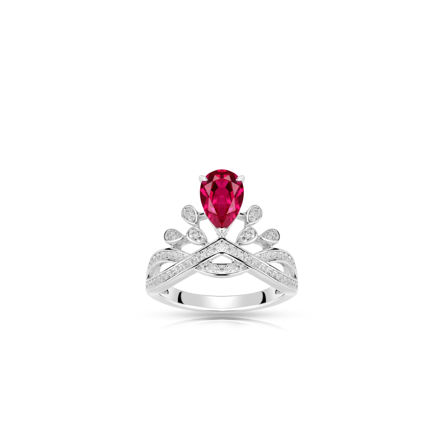 Ruby Color collection: Modern "Red water droplet Tiara" exquisite Ring