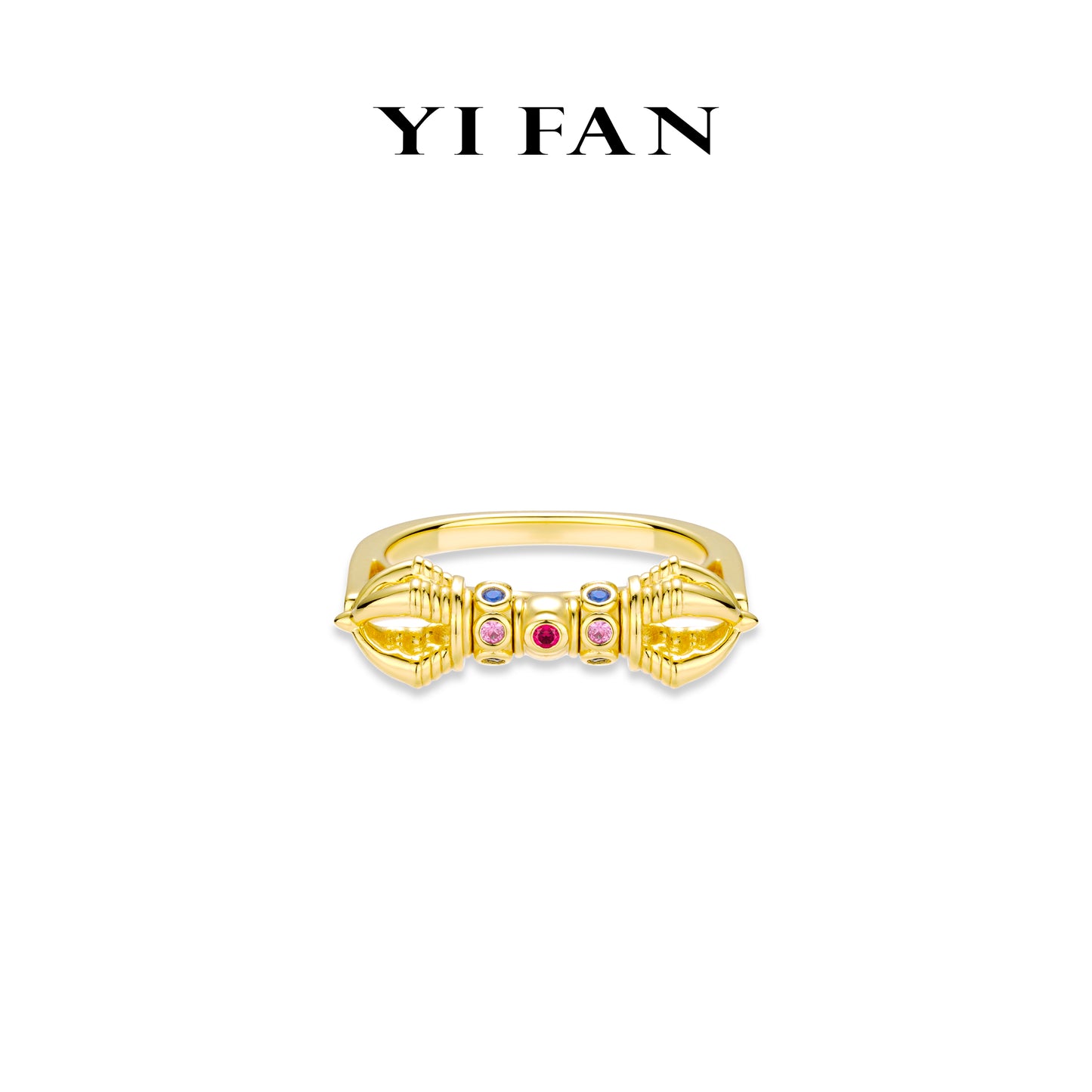 Golden time collection: Modern "Colorful Vajra Pestle" detailed Rotating/Fidget Ring