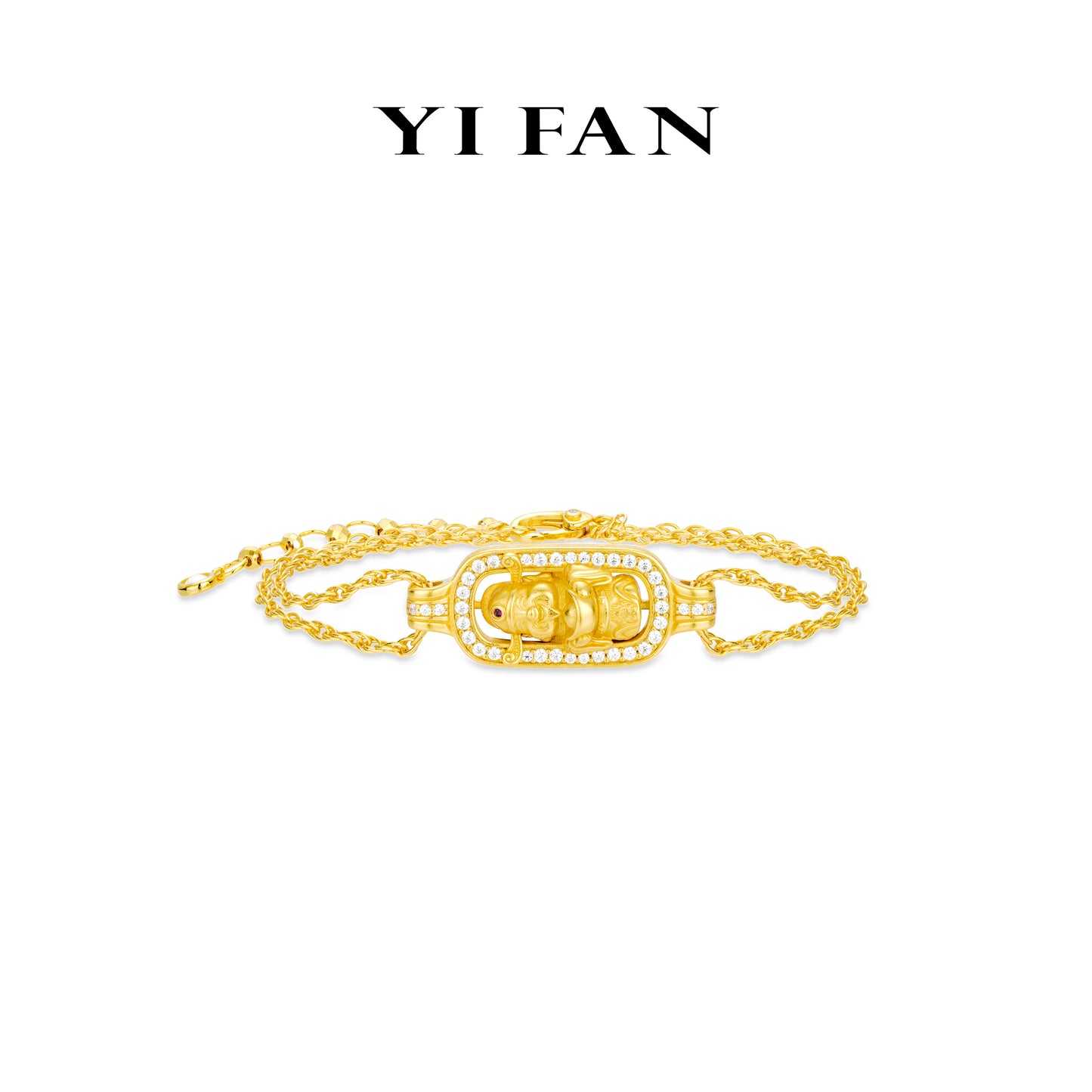 Divine Blessing Collection: Hand carved "Golden The God of Wealth" detailed Bracelet (with extension)