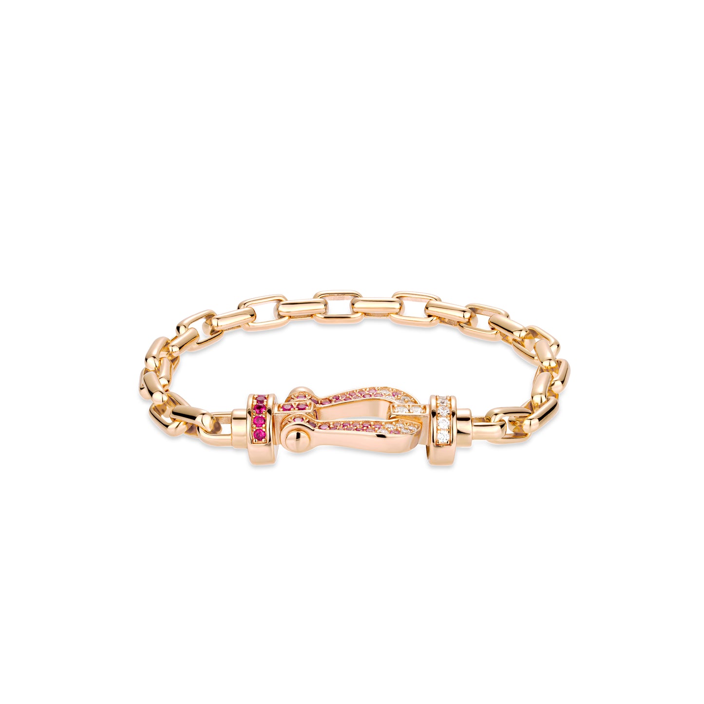 High Jewelry Collection: "Glamorous Rose-Pink Horseshoe" detailed rectangular Interlinks Bracelet (Unisex)