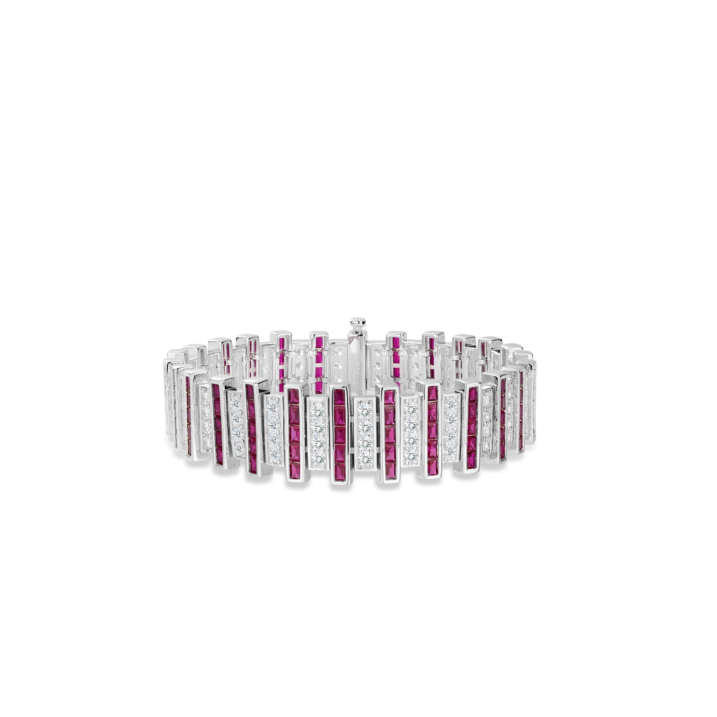 High Jewelry collection:Ruby color “Architectural Line Style” wide Tennis Bracelet