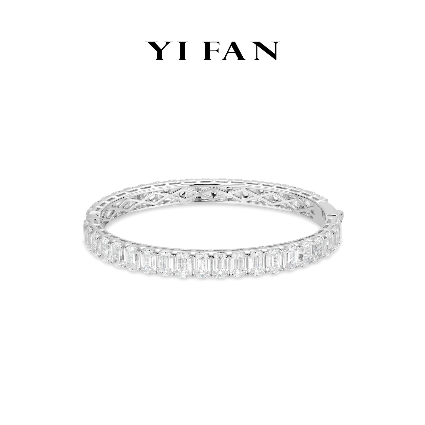 Wedding collection: Luxury "Emerald-cut Celestial Silver Great Wall " detailed eternity Bangle/Bracelet (Unisex)