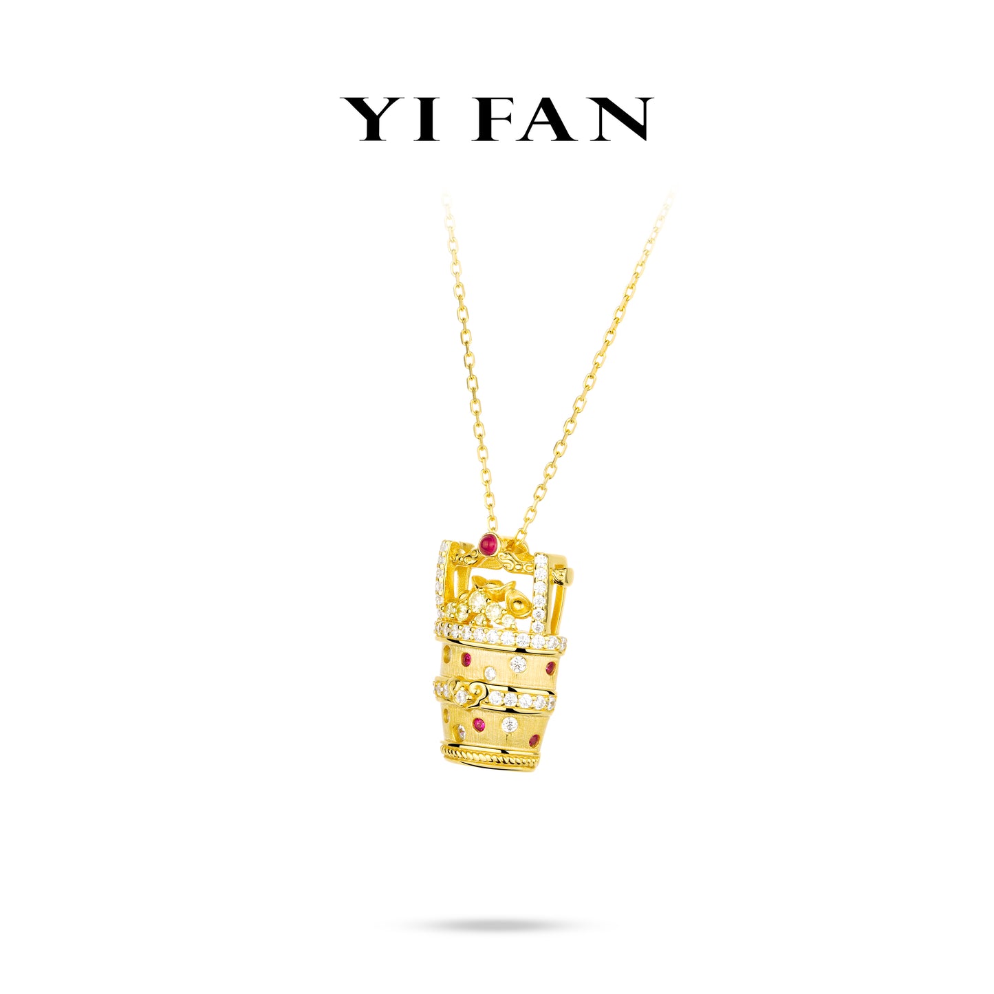 Ruby color collection: Modern "Sparkling brushed Bucket of Gold" unique 3D Pendant/Necklace