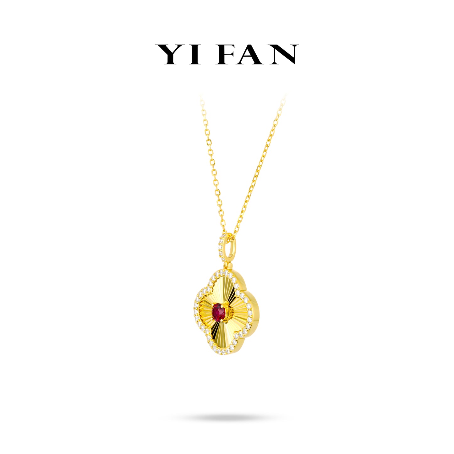 Ruby Color collection: Modern "Golden engraved Lucky Clover" detailed CNC Pendant/Necklace