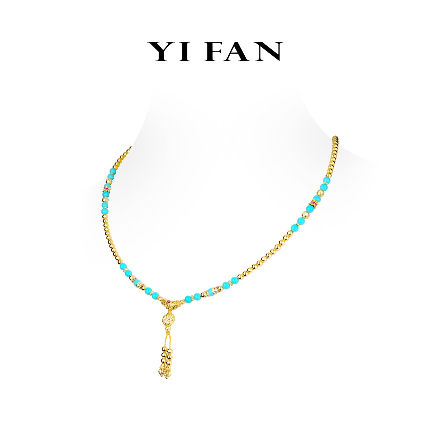 Limited High Jewelry collection: Luxury Multi-purpose "Golden Baby Buddha with Turquoise beads" detailed Necklace/Bracelet
