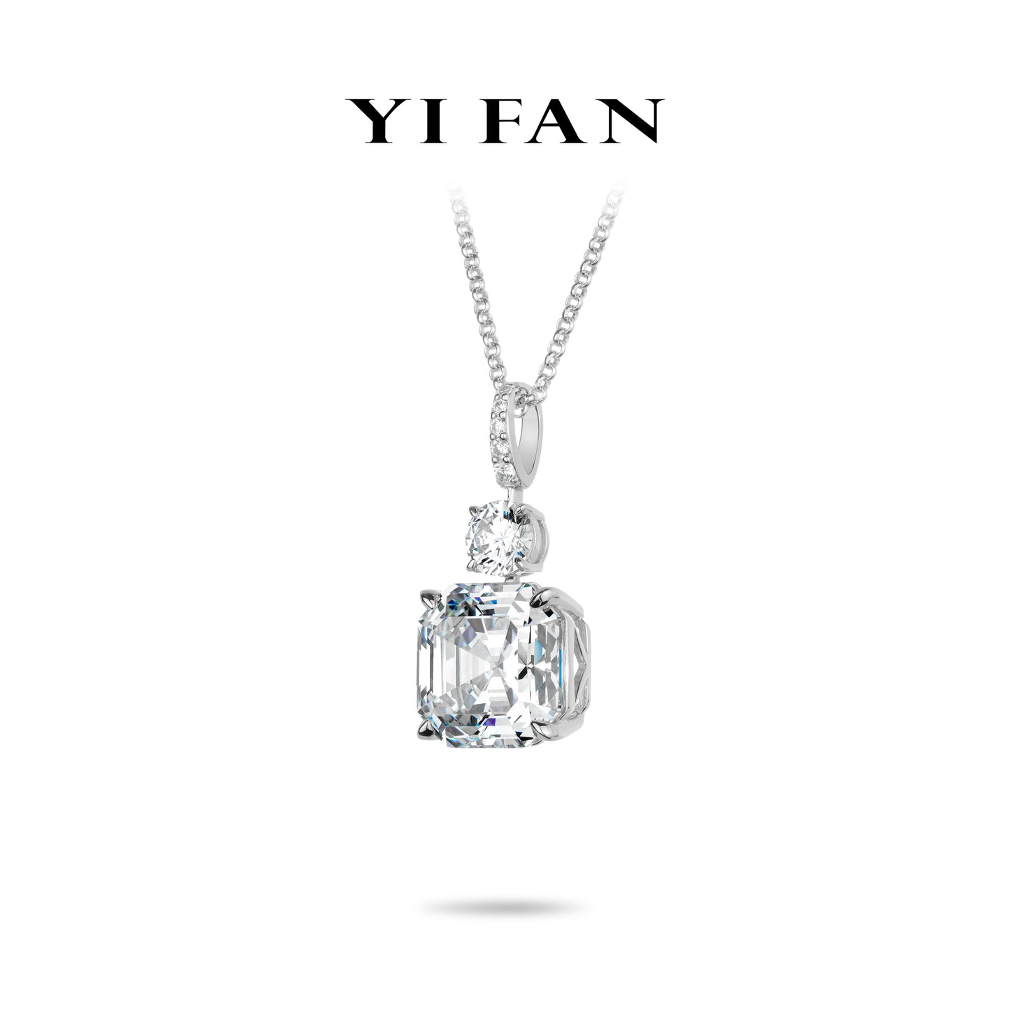 Wedding Collection: Modern "Brilliant Asscher-cut Rocks" exquisite Dangle Pendant/Necklace (Unisex)