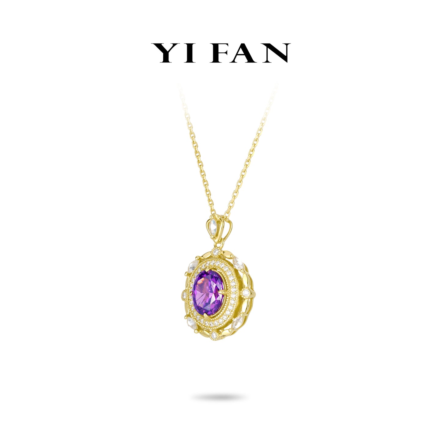 Mysterious Purple-diamond color collection: Golden “Purple Glow in Glimmer Midnight” unique Pendant/Necklace