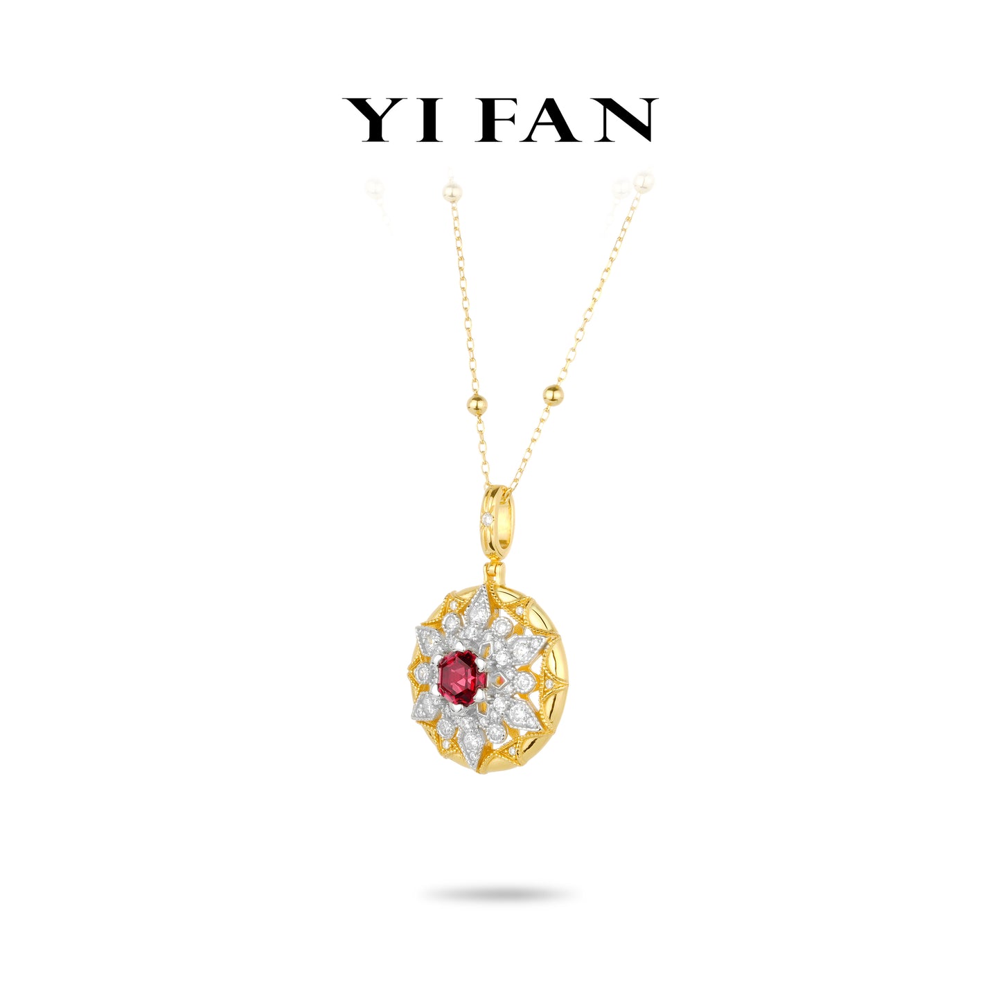 Ruby Color collection: Modern "Ancora Red Hexagon Golden Hollow Sunflower" detailed Pendan/Necklace