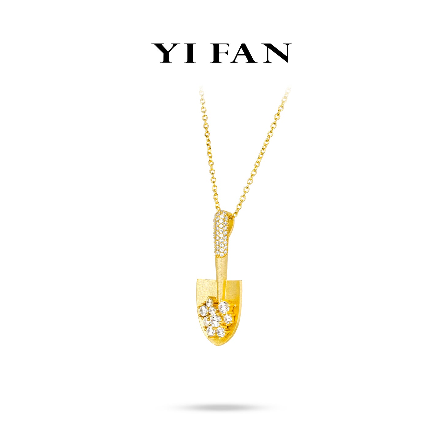 Golden time collection: Modern "Brushed Golden Treasure Shovel" Unique Pendant/Necklace (Unisex)