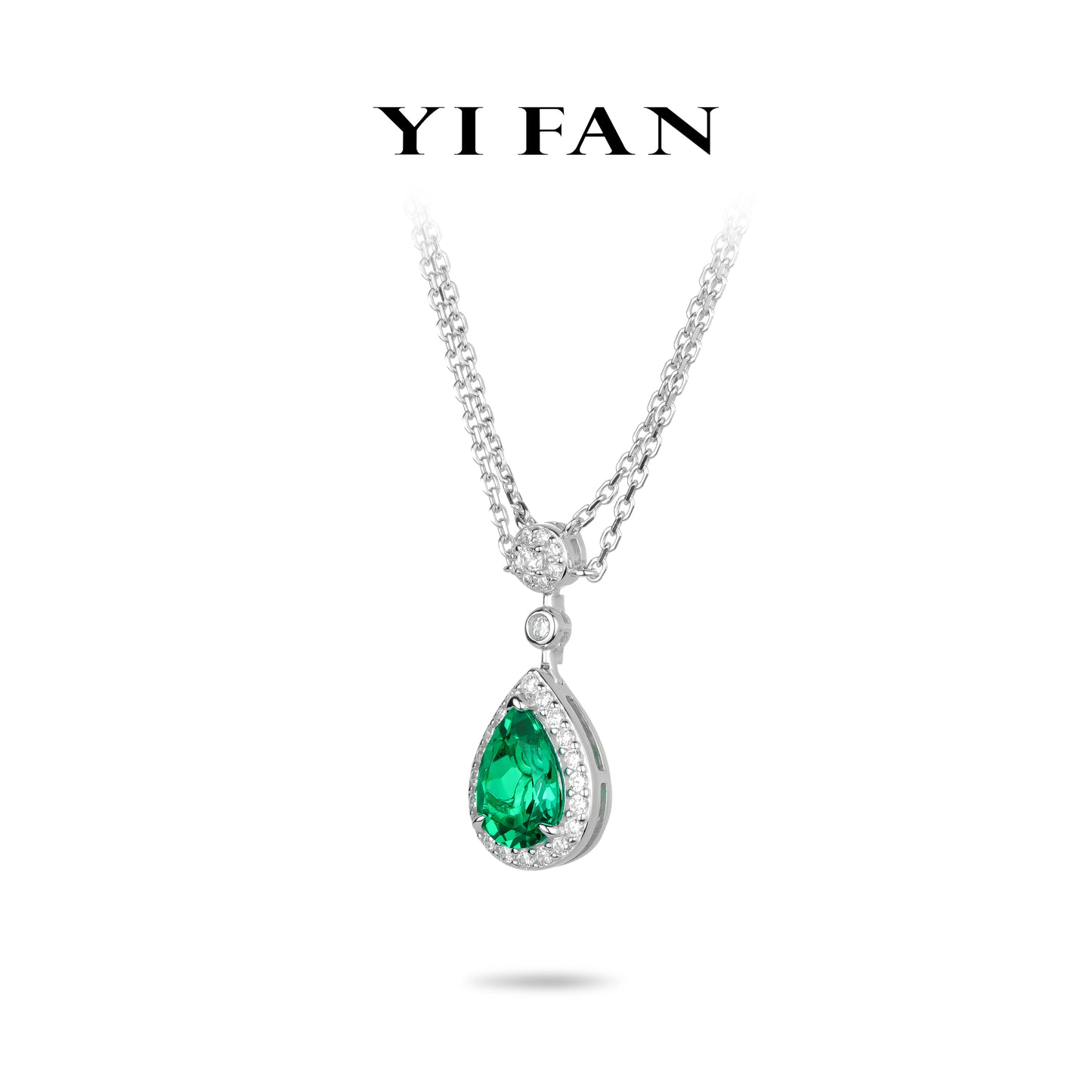Lab Grown Emerald collection: Modern "Green Water Droplet" exquisite double-chain Necklace