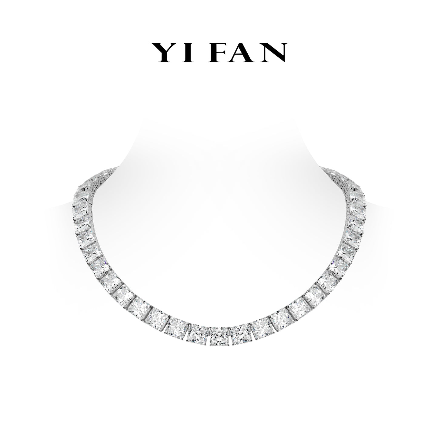 Pre-order High Jewelry Collection: Luxury "Celestial Glacier Icy Princess-Cut” detailed Tennis Collar Necklace